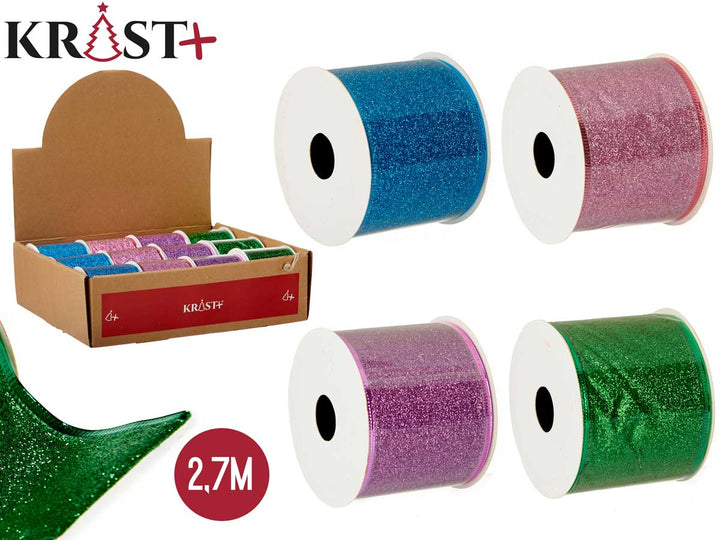 Blaues Glitzer-Geschenkband ohne Rand 4x270cm