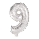 Folie ballon i sølv farve, nr 9, str: 31-33 cm