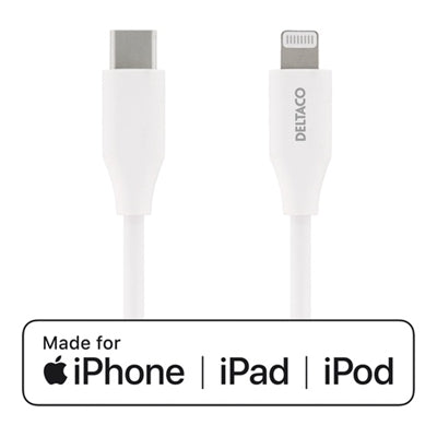 Deltaco, USB-C to Lightning cable, USB 2.0, 0,25m, White
