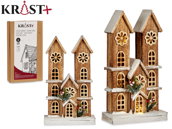 Klassische Weihnachtsszene – Kirche mit Schnee und Lichtern, 42 cm