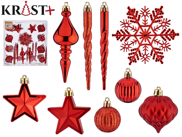 Krist - Set mit 32 Christbaumschmuck rot aus PVC