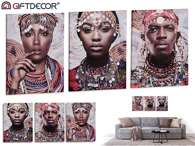 Giftdecor - 3stk vægplaketer af lærred i designtema 30x40cm pr.  Afrikans kultur