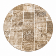 Vintage Patchwork Ø180cm – Rundt Klassisk Tæppe i Beige & Taupe