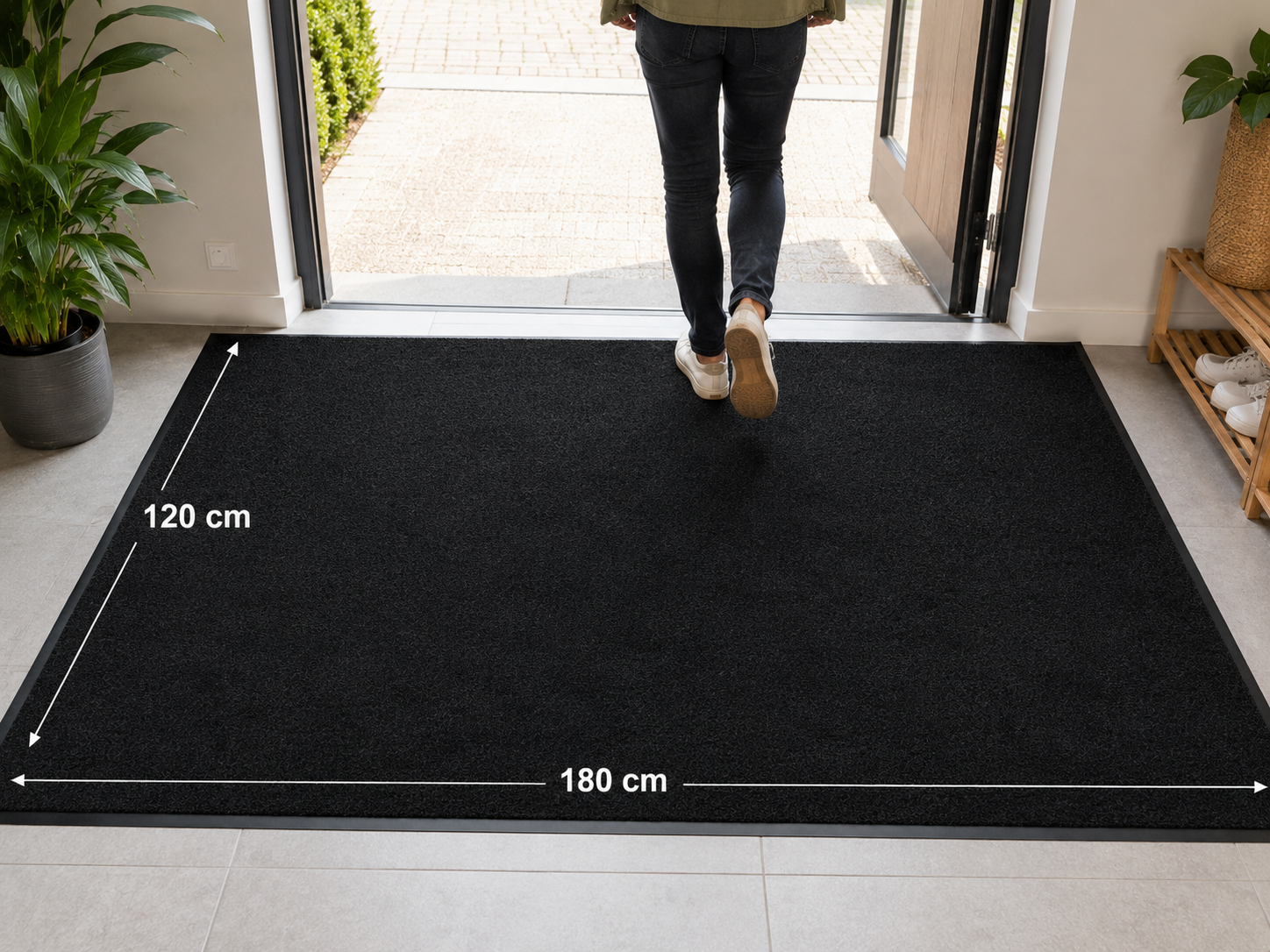 Smudsmåtte 120 × 180 cm – Skridsikker Entrémåtte – sort