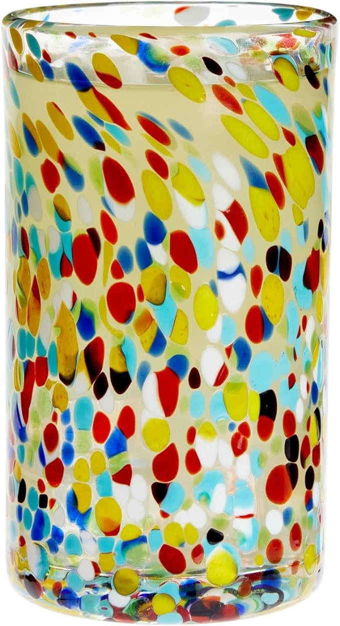 Trinkglas groß (mexikanisch mundgeblasen) – farbige Punkte