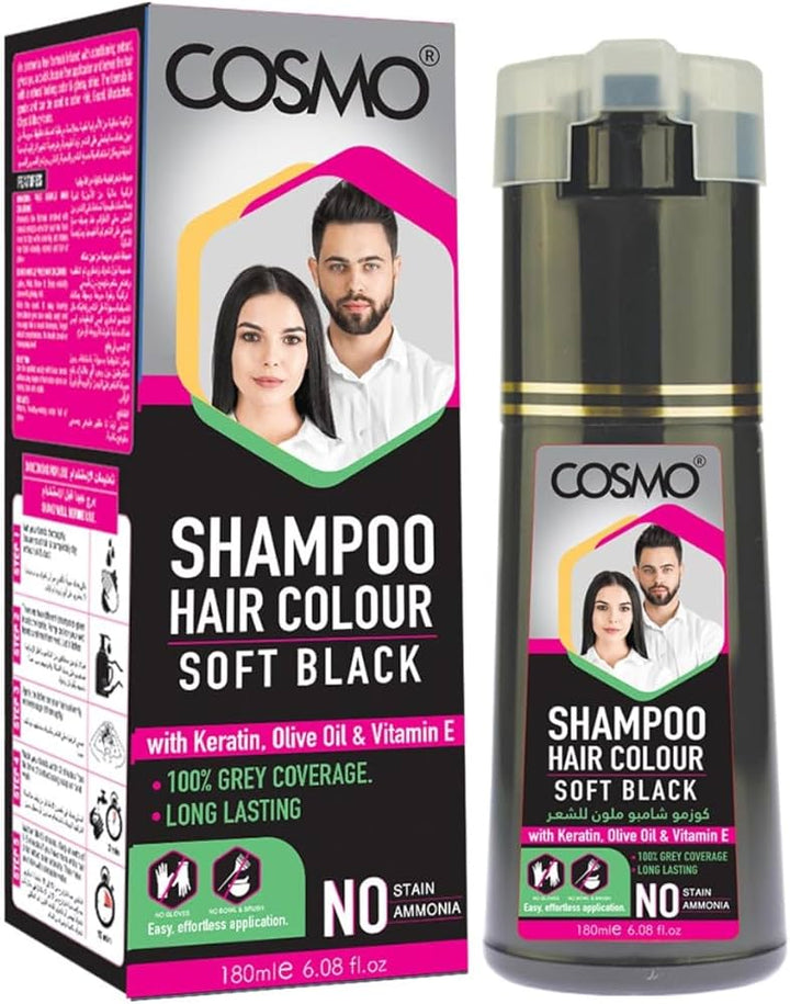 Cosmo Hårfarve Shampoo – [Soft Black] (180 ml)