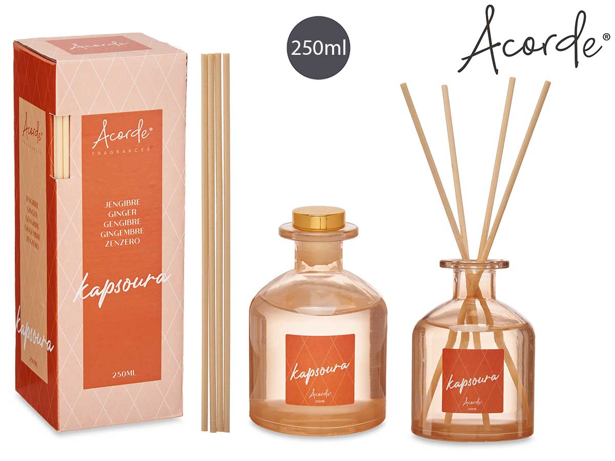 Acorde - 250 ml Duftendes Flüssigglas mit Duftstäbchen, Geschenkbox Ingwer