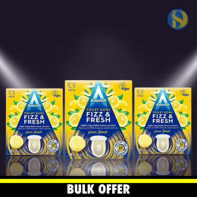 Bundle-Angebot – 3 x Astonish Toilettenschüssel Fizz &amp; Fresh Tabs 8 Stück – Lemon Splash