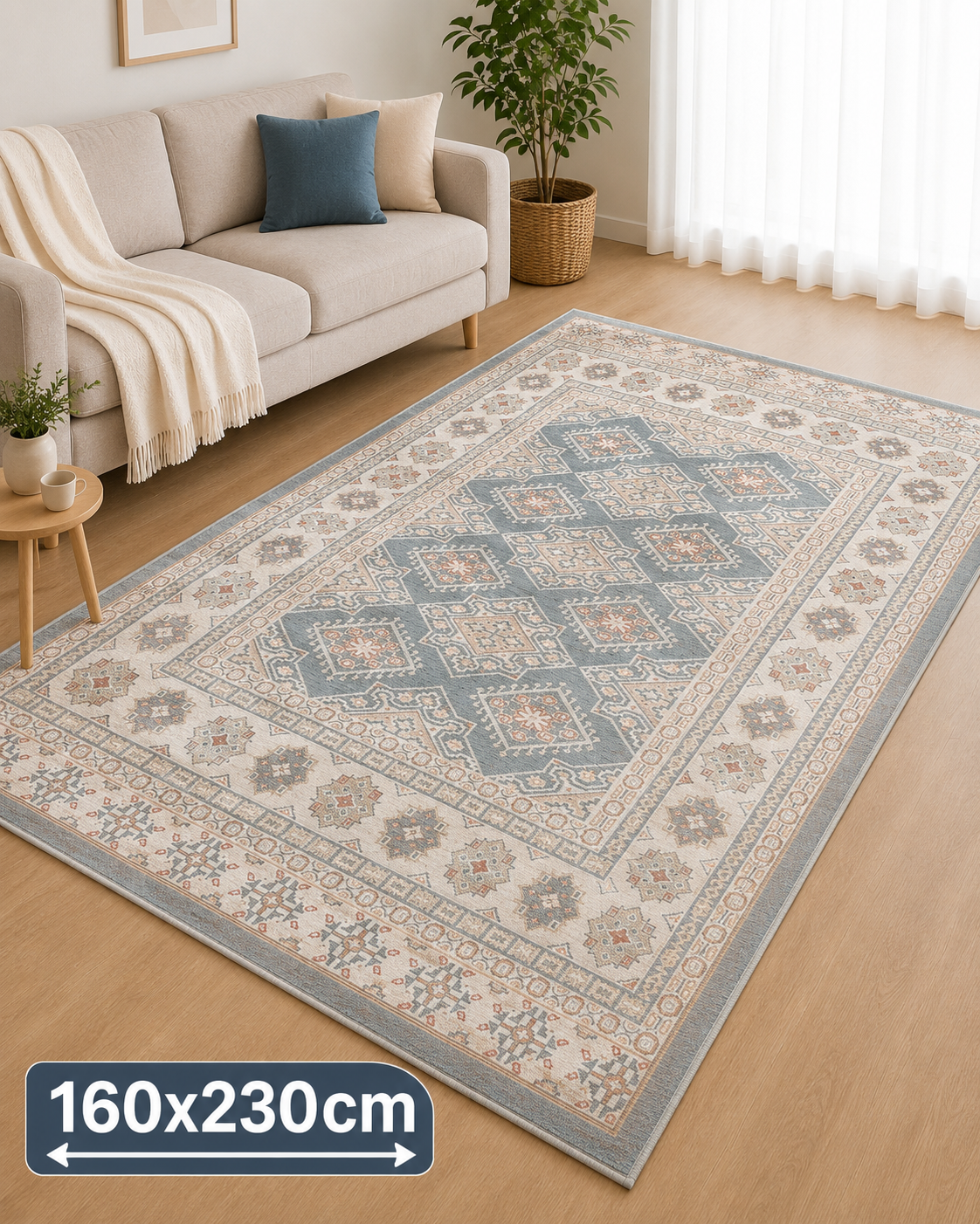 Vintage Heritage Blue Tæppe 160x230 cm med Skridsikker Bund
