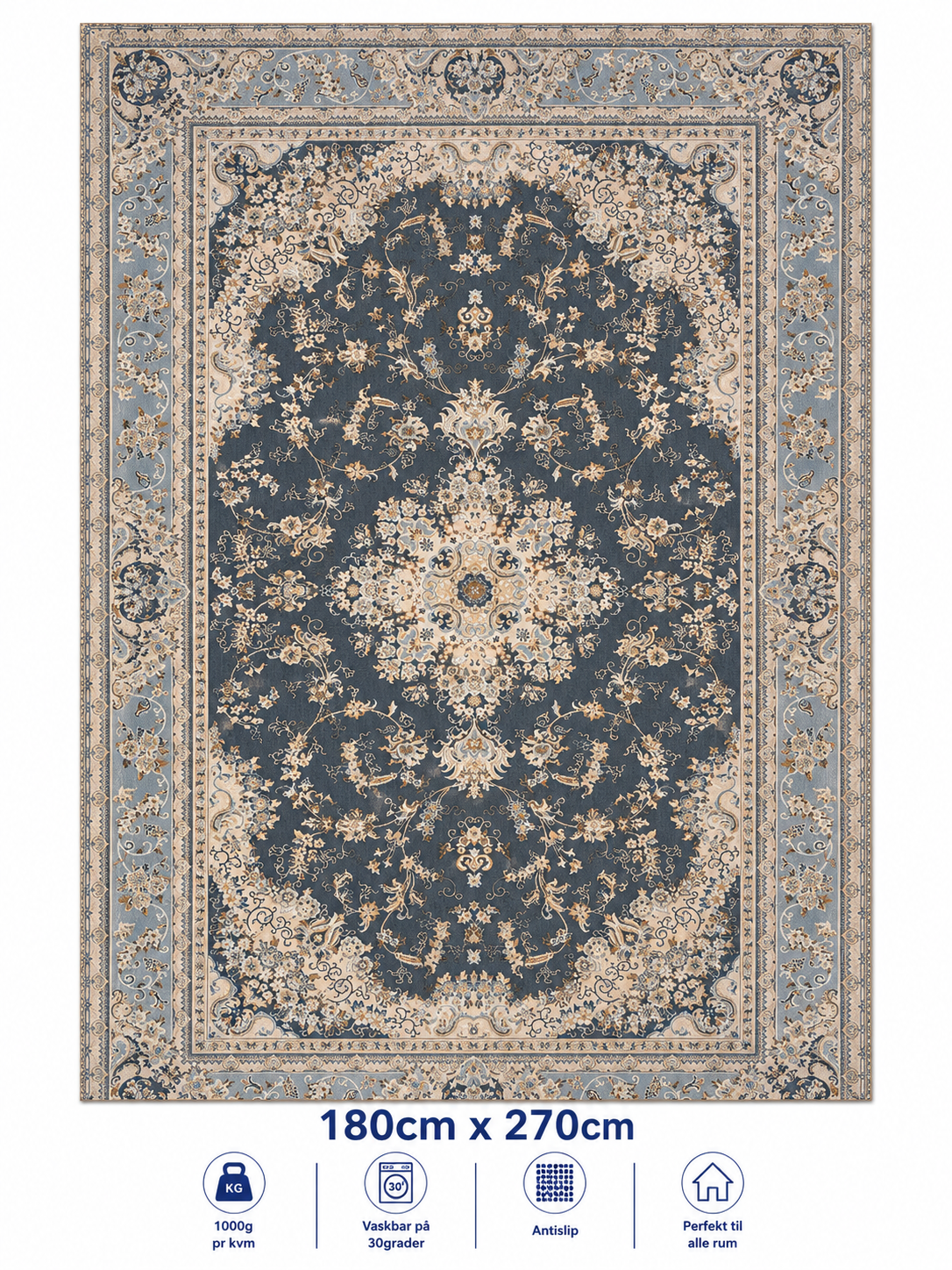 Stilrent tæppe 180x270 cm -  Imperial Palace Blue