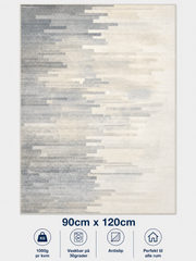 Stilrent tæppe 90x120 cm i hvid, grå til blå dele stribet