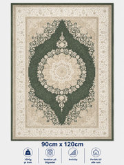 Stilrent tæppe 90x120 cm i grøn og beige – orientalsk design