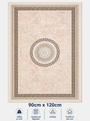 Stilrent tæppe 90x120 cm i beige med brune detaljer og let pink skær