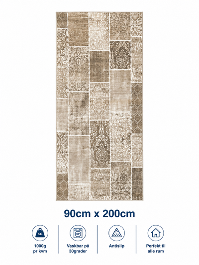 Tæppe / løber 90x200cm, Vintage Patch Beige