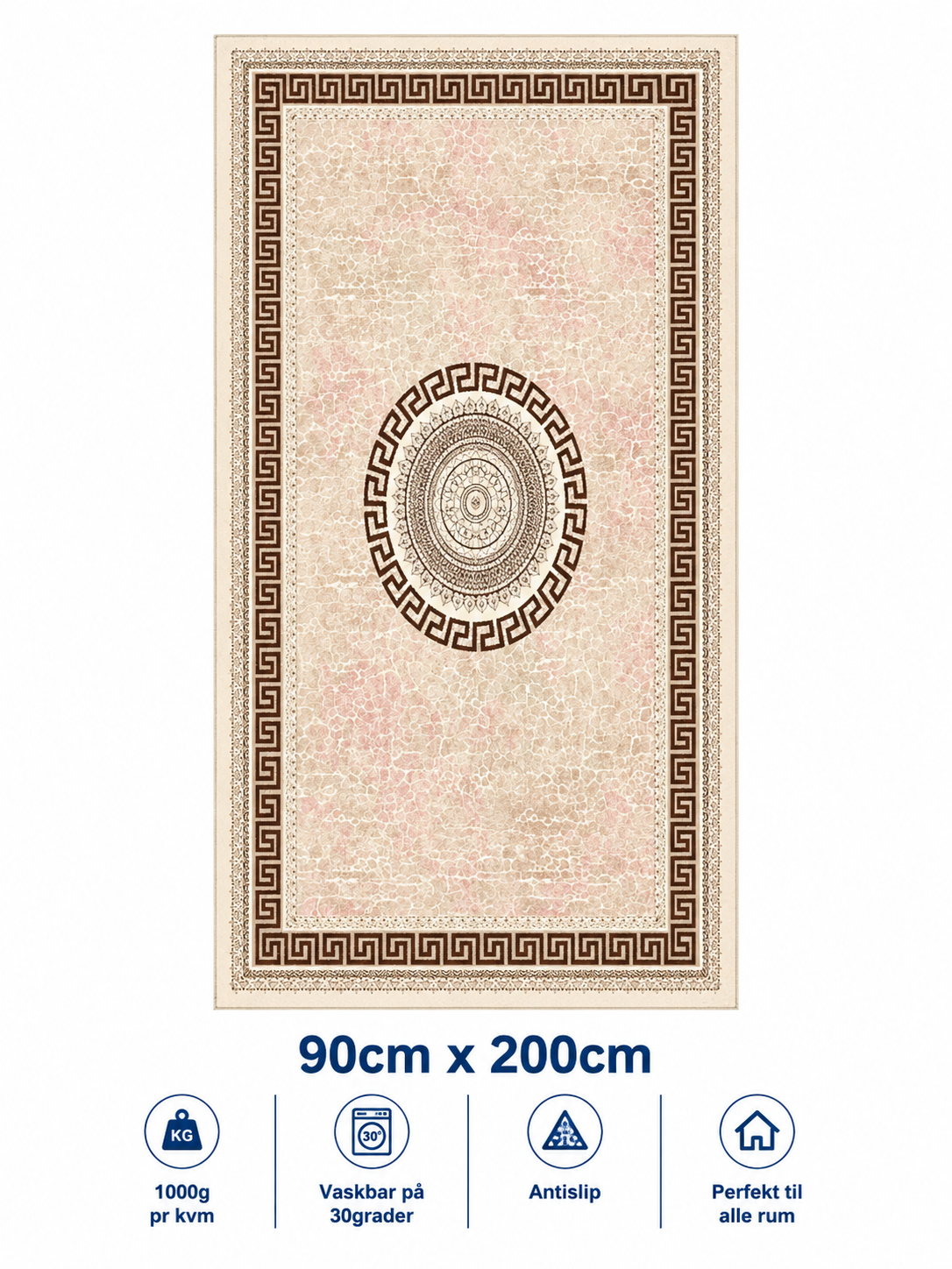 Tæppe / løber 90x200cm, Royal Medallion Rose