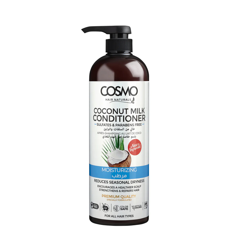 Cosmo 1000ml Pumpe Balsam Kokosmælk– Sulfat- og parabenfri, farvebevarende, pH-balanceret.