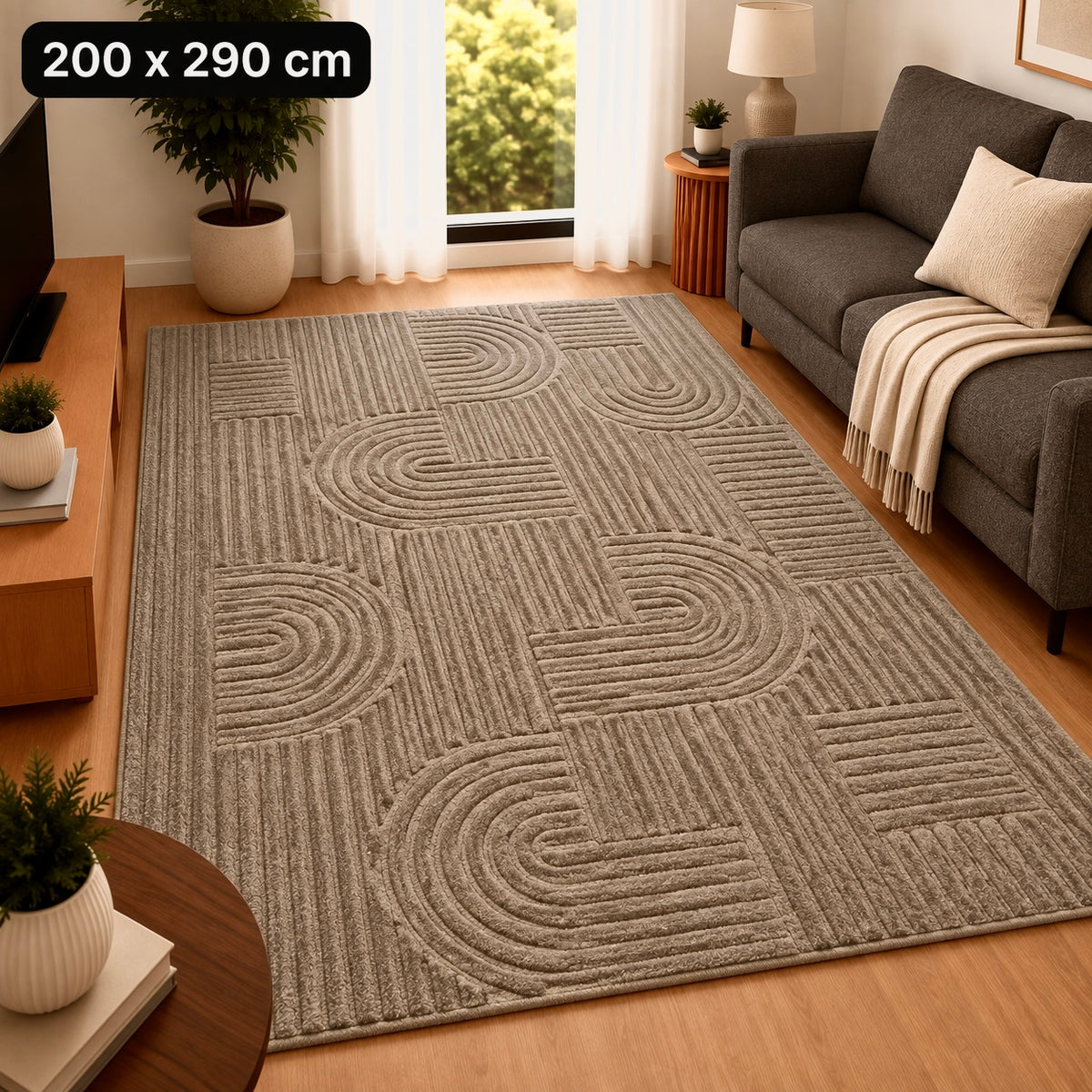 Arch Flow Stone Taupe mushroom Tæppe 200x290 cm med Reliefstruktur