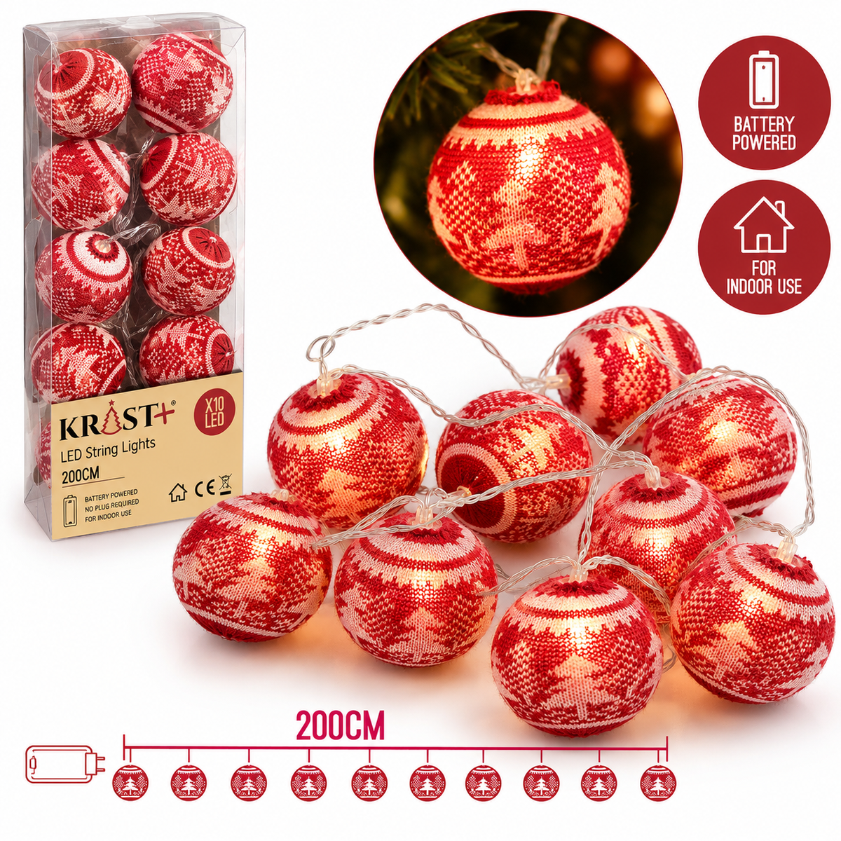 Krist - Weihnachtskugel-Lichterkette mit 10 Lichtern