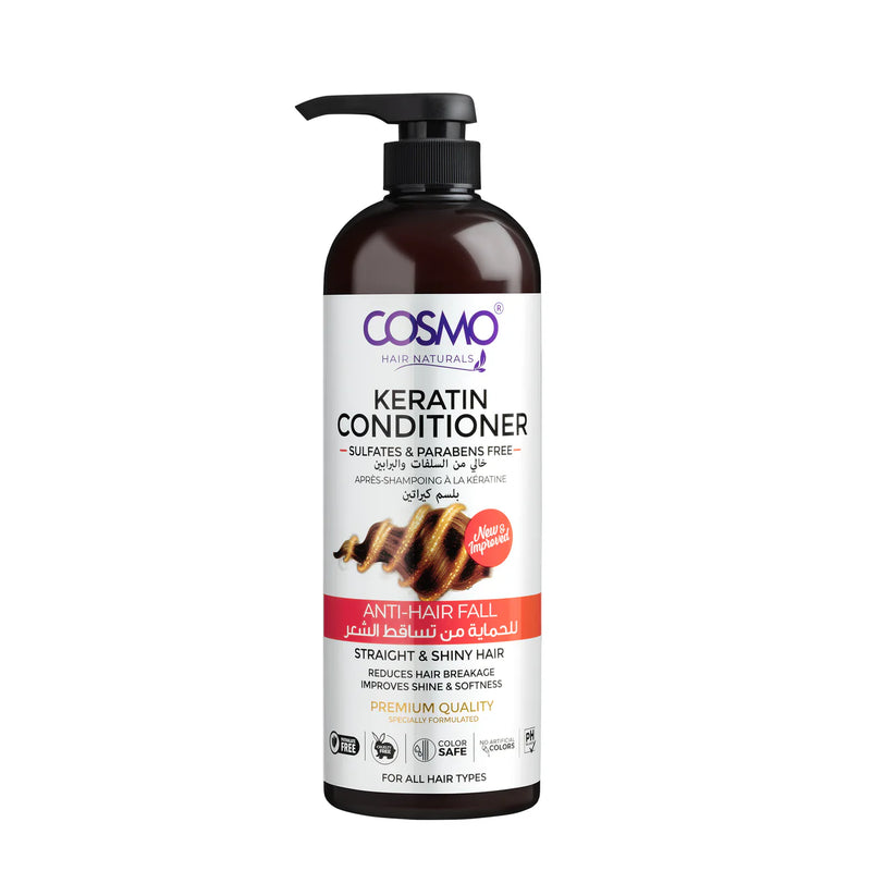 Cosmo 1000ml Pumpe Balsam Keratin – Sulfat- og parabenfri, farvebevarende, pH-balanceret.