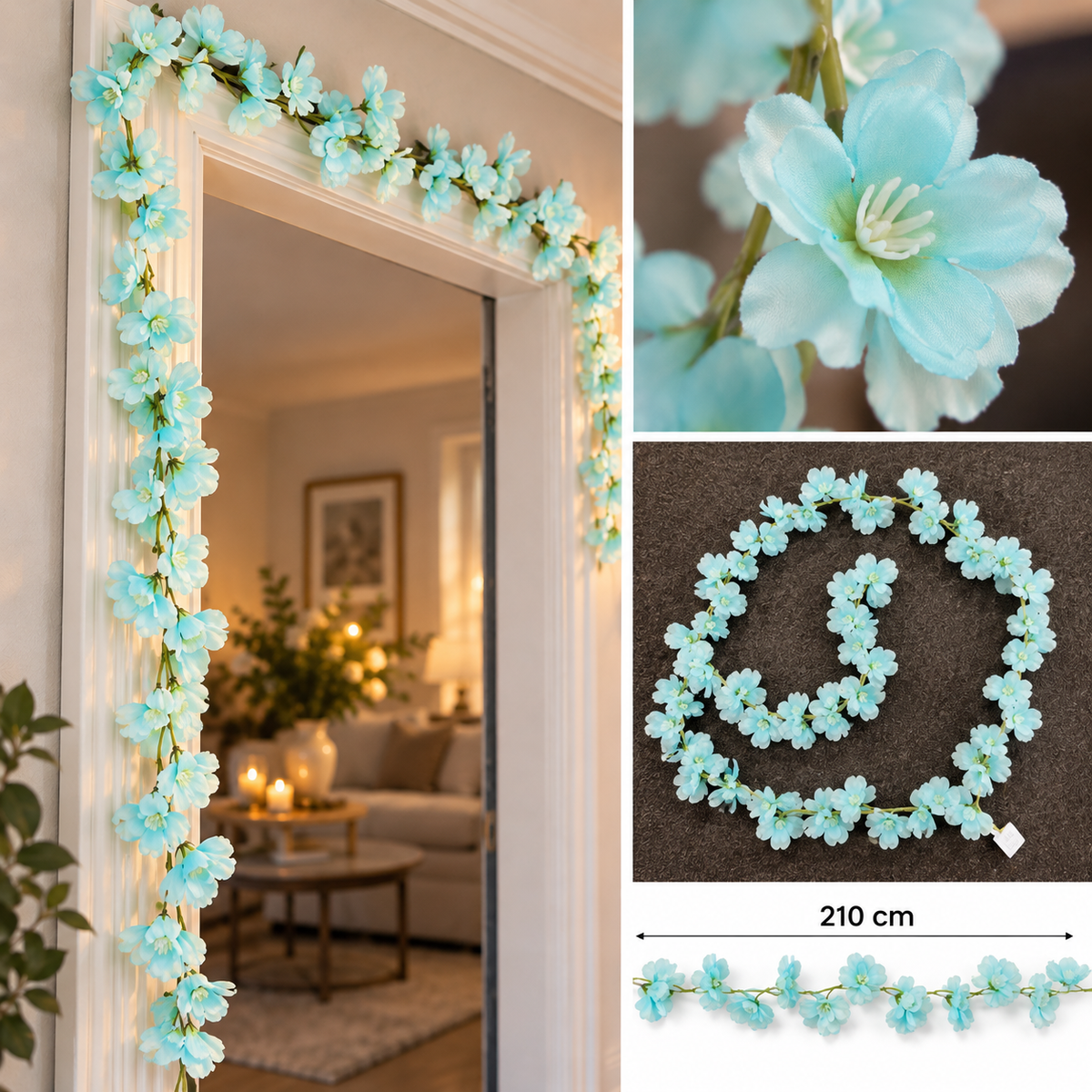 Kunstig Blomsterranke – 210 cm Lyseblå