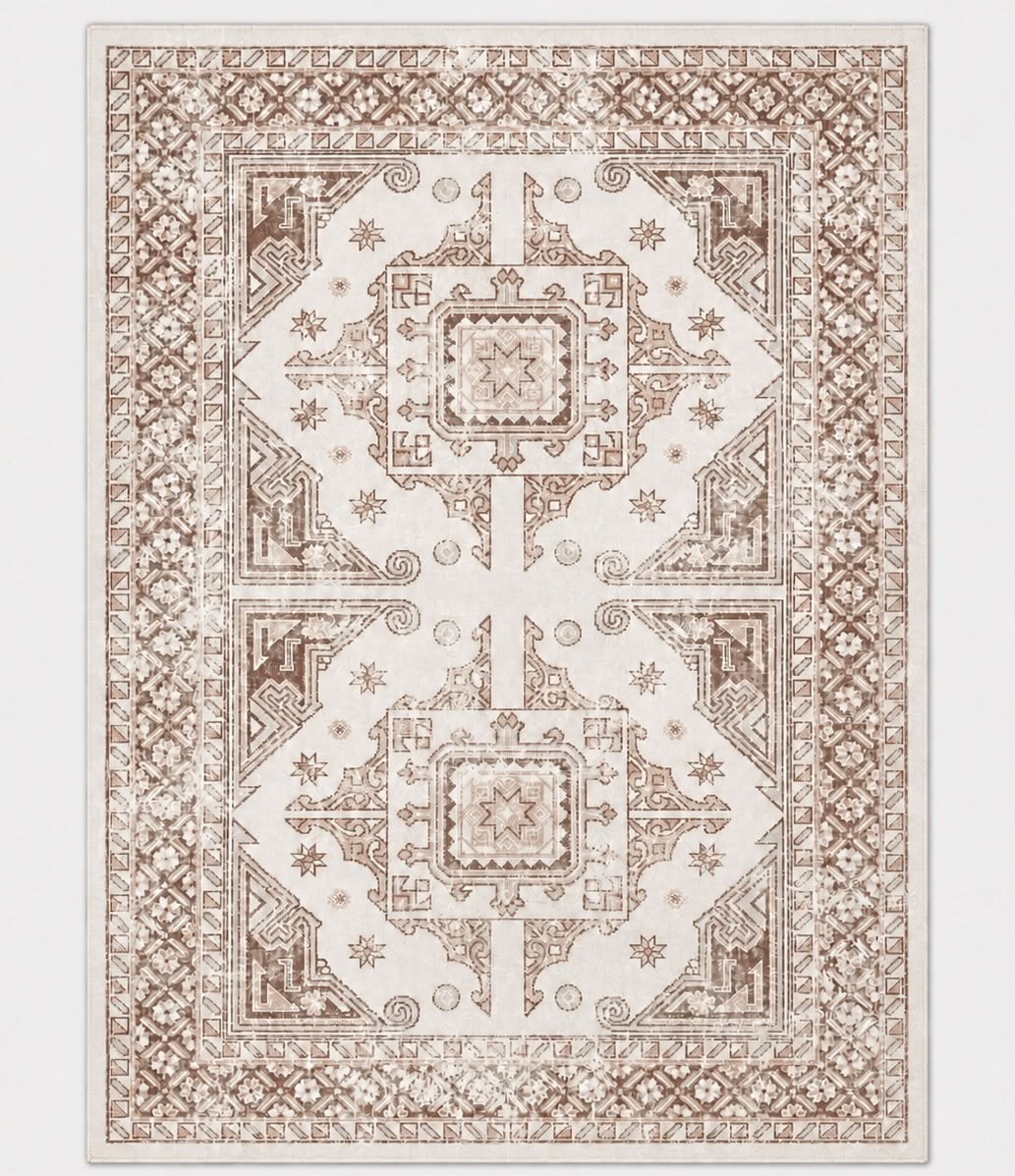 Heritage Medallion Tæppe - 200x300 cm Gråhvid & Terracotta med Klassisk Mønster