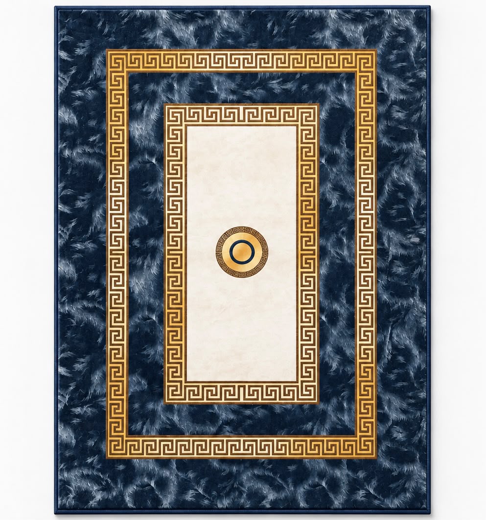 Royal Greek Tæppe – 200x300 cm – Marineblå & Guld