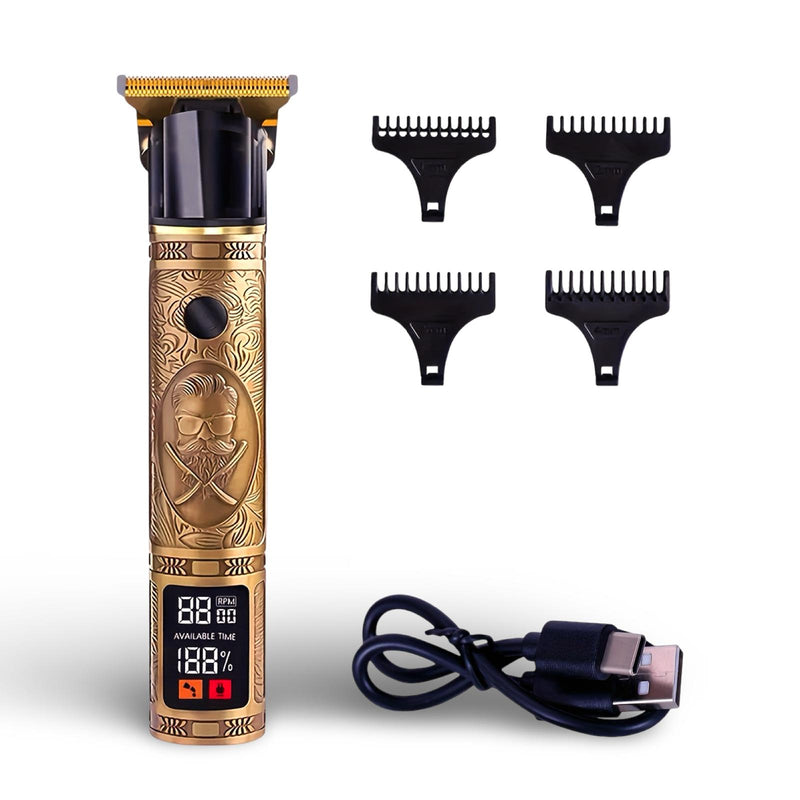Professionel T-Blade Trimmer i Guld – 3 Timers Driftstid & LED Display