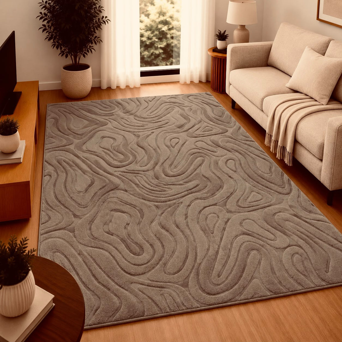 Wave Flow Tæppe – 160x230 cm – Taupe Mushroom