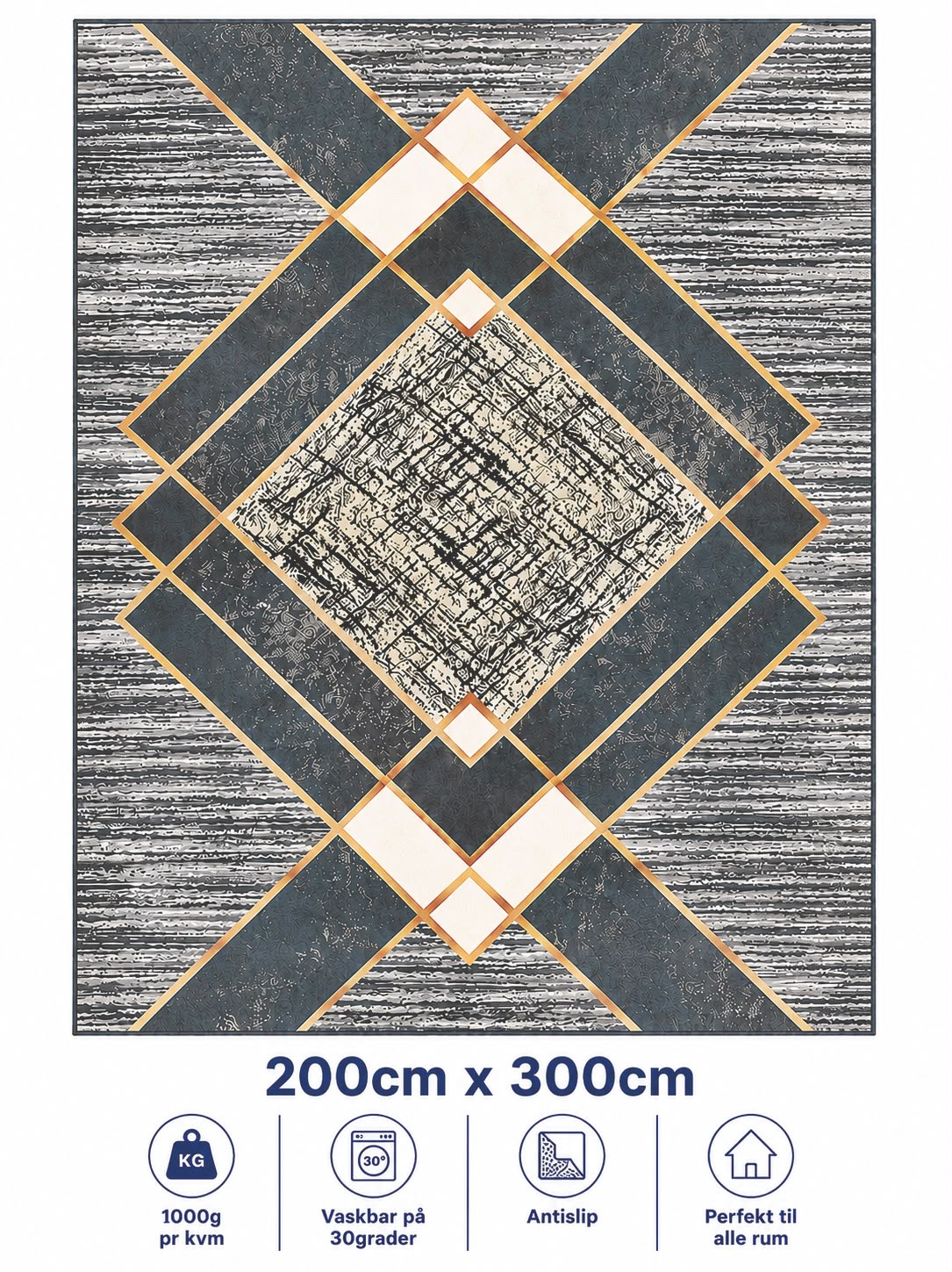 Stilrent tæppe 200x300 cm, Urban Diamond