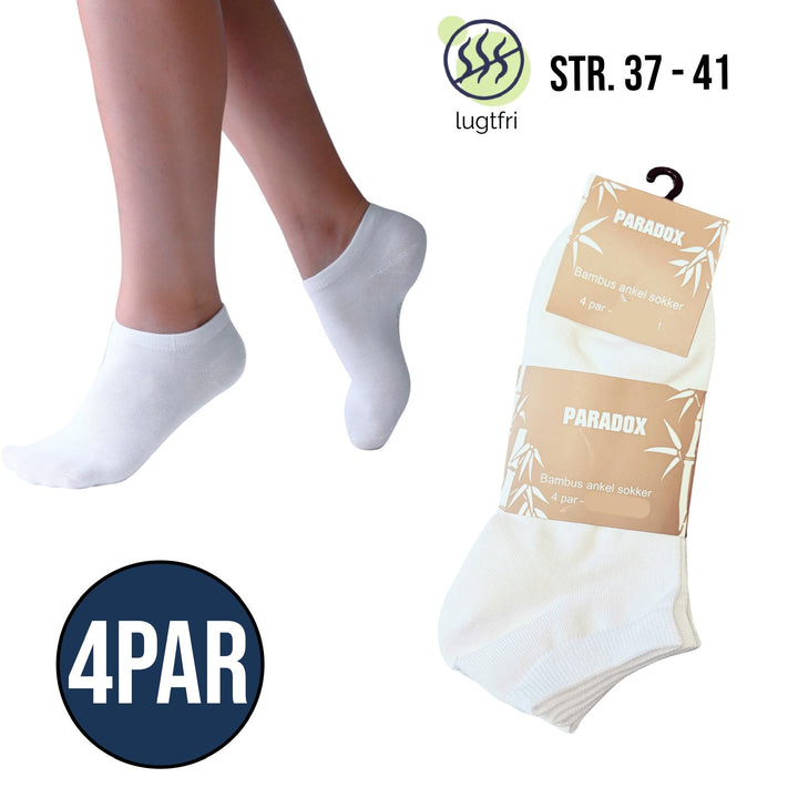Bambus Ankel Sokker 4 par strømper (hvid) - bambusstrømper - Høj Kvalitet og Komfort!