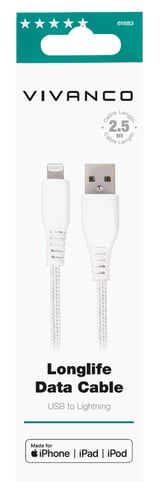 Vivanco Longlife Lightning-kabel 2.5m Hvid   