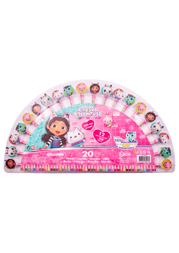 Gabbys Dollhouse - 20 blyant/farveblyantsæt med viskelæder
