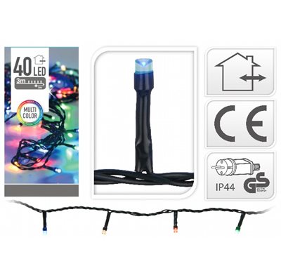Lyskæde 40 LED multifarvet 3m