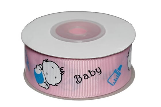 Dekobånd lyserød m/baby 25mm 10m  ⎮ 5700137406090 ⎮ VE_740609 