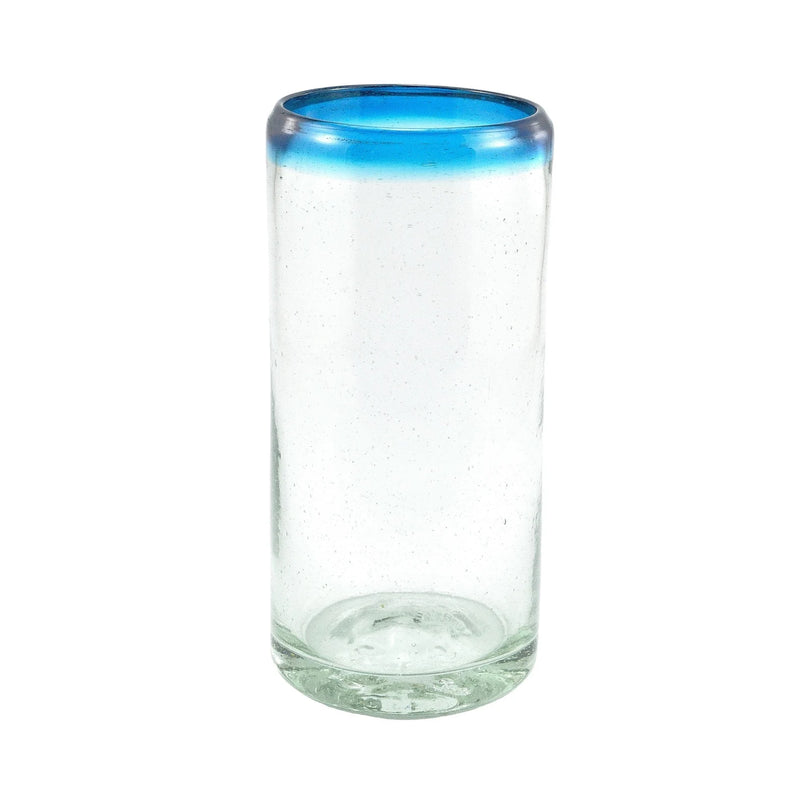 Trinkglas groß (mexikanisch mundgeblasen) – türkisfarbener Rand 