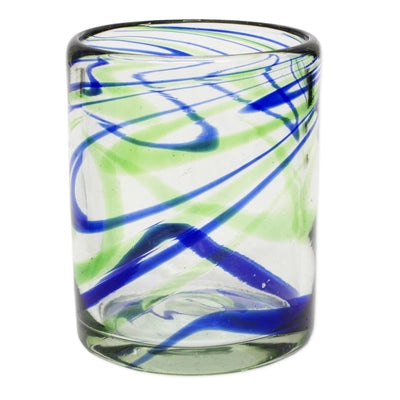 Trinkglas Grün &amp; Blau (mexikanisch mundgeblasen) – Hergestellt aus recyceltem Glas 