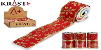 Krist - Geschenkband Rot/Gold Weihnachtsmotive
