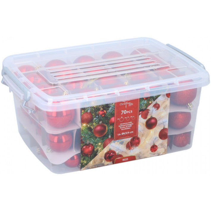 Weihnachtsgeschenke - Weihnachtskugeln in Box 70 Kugeln gemischt 6/5/4 cm