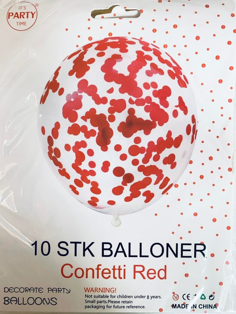 Its Party Time - Konfetti balloner 10stk Rød konfetti 30cm - Dollarstore.dk