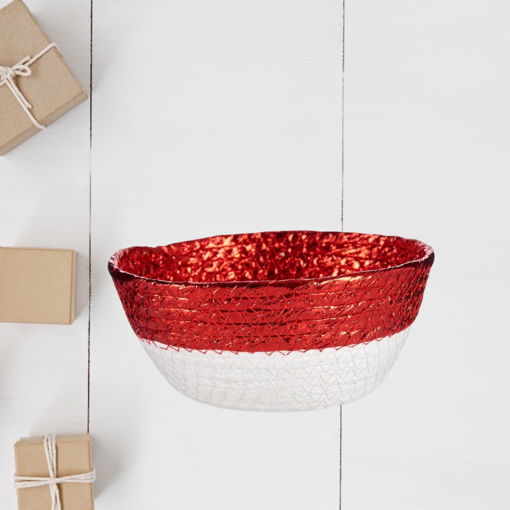 Korb in Weiß und Metallic-Rot, 20 cm