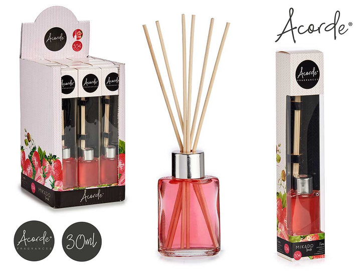 Acorde - Røgelsesværk glas og træpinde 30ml jordbær duft