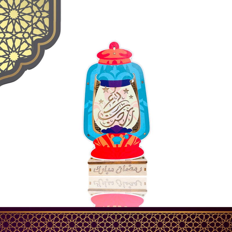Ramadan-Holzlaterne mit LED-Licht 25 x 10 cm – arabische Schrift