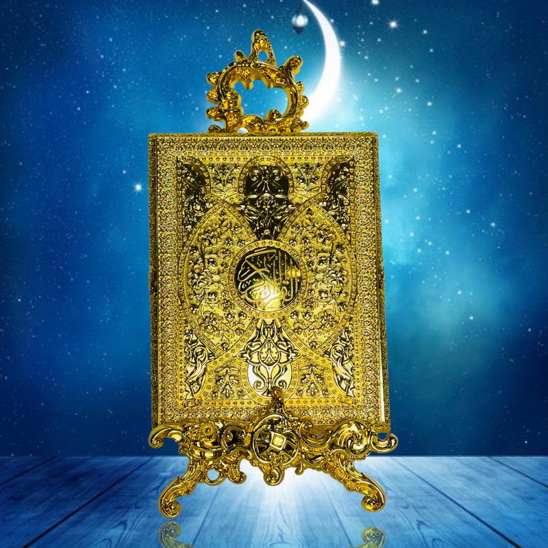 Koranbox aus Metall mit Ständer (groß) Gold mit dichten Details