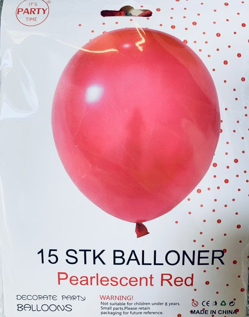 Its Party Time - Perlefarve balloner 15stk Rød 30cm - Dollarstore.dk