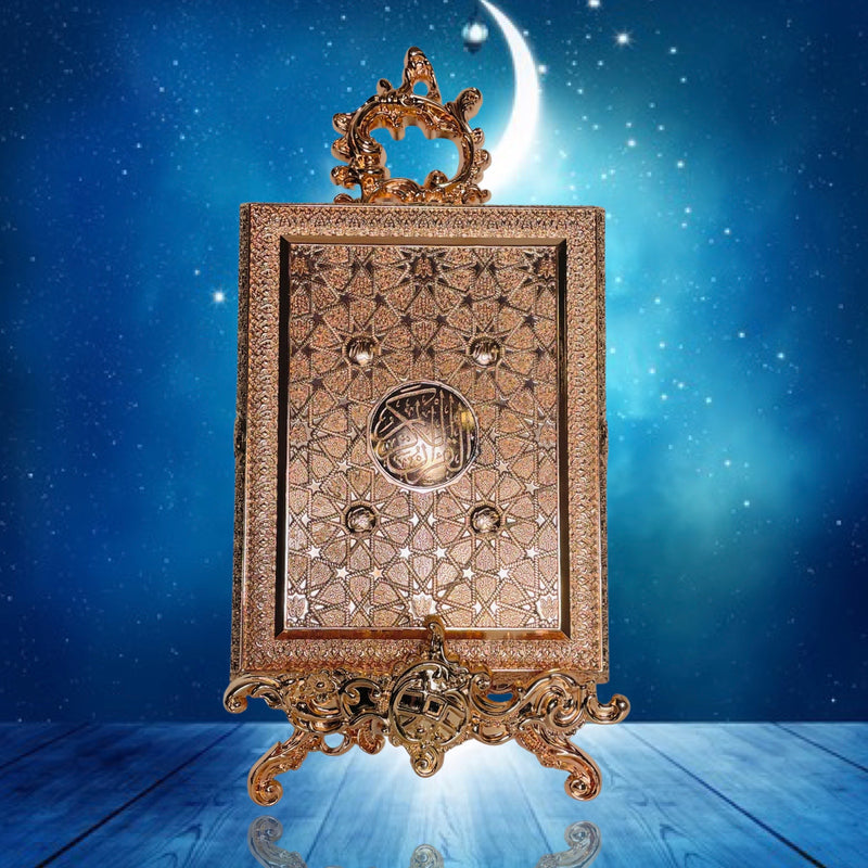 Koranbox aus Metall mit Ständer (groß), Roségold mit Details