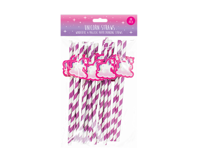 Unicorn Novelty Paper Straws - 20 Pack - Dollarstore.dk
