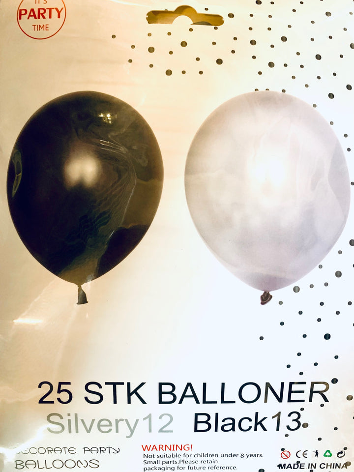 Its Party Time - Balloner 25stk Sort & Sølv 30cm - Dollarstore.dk