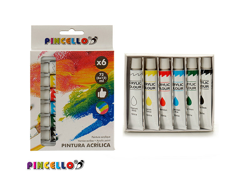 Pincello Akrylmaling 6stk - Dollarstore.dk