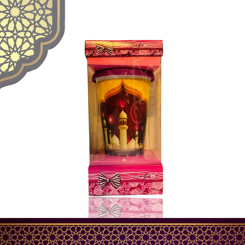 Ramadan – Thermosbecher aus Keramik mit Silikondeckel in Geschenkbox – Lila