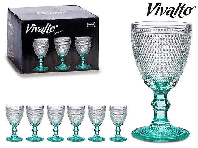 Vivalto - 6 Trinkgläser Premium-Design mit Wasserfallfuß türkis 240ml